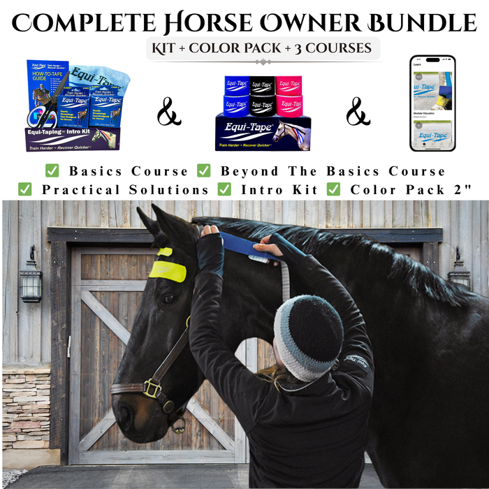 Take the guesswork out of equine taping! The Horse Owners Complete Bundle is your all-in-one solution for learning, practicing, and mastering Equi-Taping® at home.